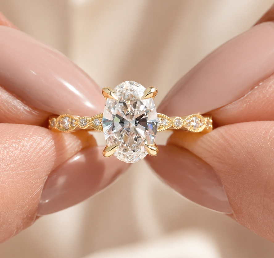 ChatGPT Image Jul 1, 2026, 09_55_12 PM 1.5CT Oval Lab Grown Diamond Ring, 14k Yellow Gold, Vintage Art Deco - Image 1