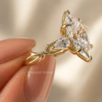 3Ct Marquise Lab Diamond Engagement Ring, 14K Yellow Gold Leaf Branch Bridal Ring