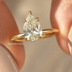 1.5 ct pear cut lab-grown diamond hidden halo solitaire in 14K yellow gold
