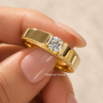 0.5 CT Round Lab Grown Diamond Men’s Ring, Modern Solitaire Wedding Ring in 14K Yellow Gold