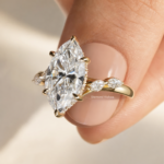 2.5Ct Marquise Moissanite Engagement Ring, 14K Yellow Gold Hidden Halo Solitaire Bridal Ring