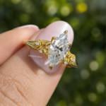 1.5 CT Marquise Lab Grown Diamond Engagement Ring, Floral Accents, 14K Yellow Gold