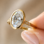Oval Lab Grown Diamond Engagement Ring, Full Bezel Pavé Band in 14K Yellow Gold, IGI Certified