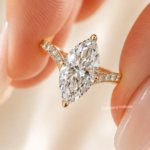 2.5 CT marquise lab grown diamond engagement ring with half pavé band in 14K yellow gold