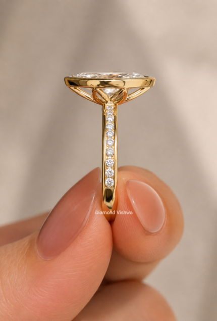 2 CT marquise lab grown diamond bezel ring – front view