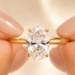 2Ct Oval Lab Grown Diamond Engagement Ring, 14k Yellow Gold Hidden Halo