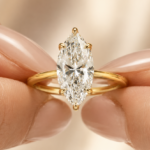 3 ct marquise lab-grown diamond hidden halo engagement ring in yellow gold