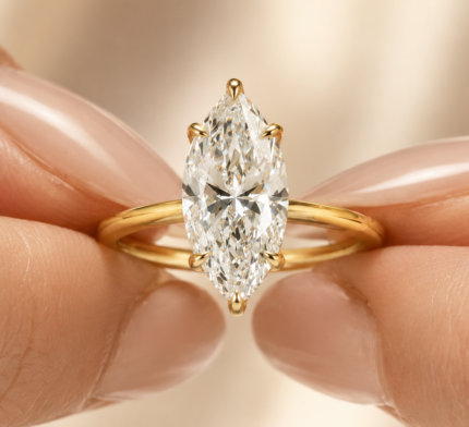 3 ct marquise lab-grown diamond hidden halo engagement ring in yellow gold