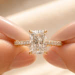 2.5Ct Radiant Lab Diamond Engagement Ring, 14k Yellow Gold Pave Band