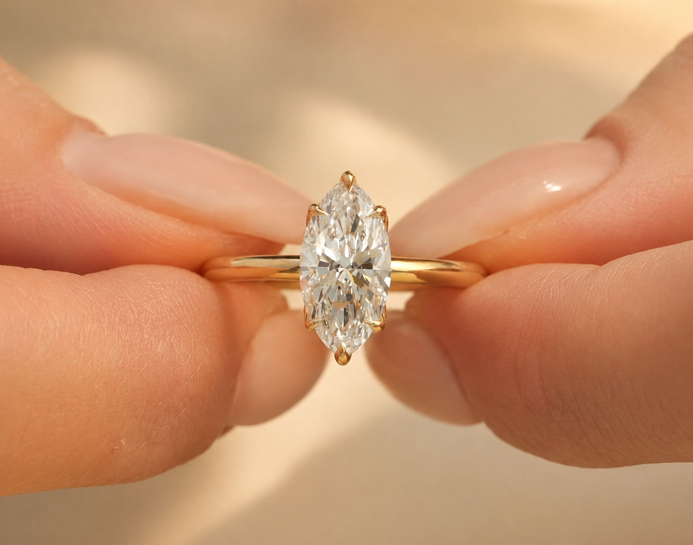 a (8) 2Ct Marquise Lab Diamond Engagement Ring, 14k Yellow Gold Bridal Set, IGI Certified - Image 1