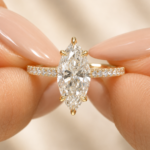 2Ct Marquise Lab Grown Diamond Engagement Ring, 14k Yellow Gold Hidden Halo