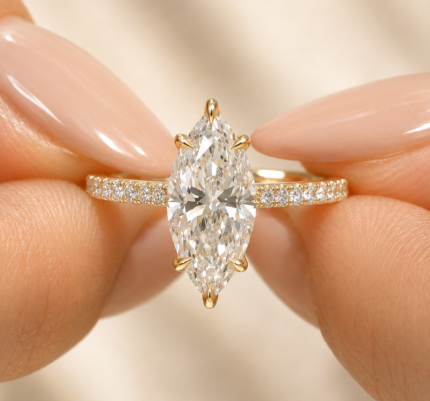 2 CT marquise lab grown diamond hidden halo ring – front view