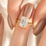 5 CT Emerald Cut Lab Grown Diamond Hidden Halo Engagement Ring in 14K Yellow Gold
