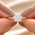 2Ct Princess Cut Lab Grown Diamond Engagement Ring, 14k White Gold Pave Band