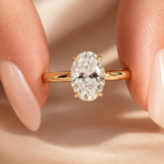 2 CT Oval Lab Grown Diamond Ring, Hidden Halo, 14K Gold