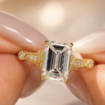 2.5 CT Emerald Cut Lab Grown Diamond Ring, Art Deco, 14K Gold