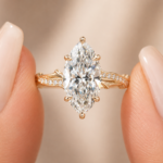 3Ct Marquise Cut Lab Grown Diamond Engagement Ring Hidden Halo in 14k Solid Gold