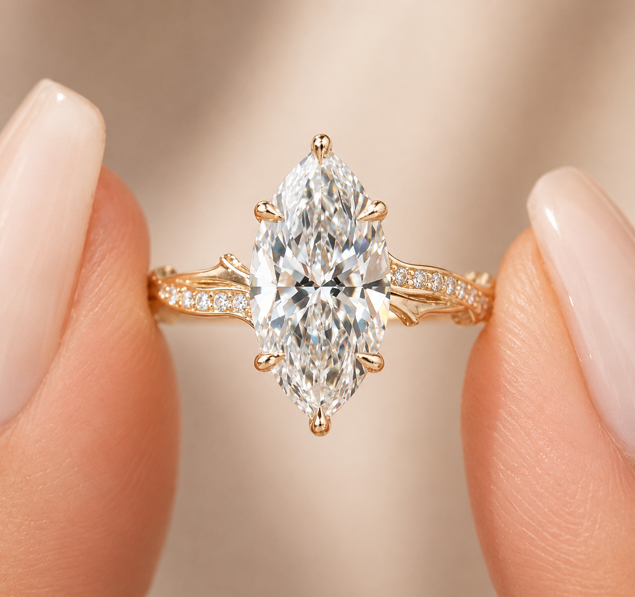 f (9) 3Ct Marquise Cut Lab Grown Diamond Engagement Ring Hidden Halo in 14k Solid Gold - Image 1