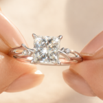 2Ct Princess Cut Lab Grown Diamond Engagement Ring, 14k White Gold Nature Wedding Band