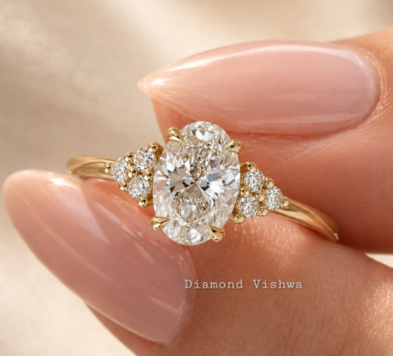 2.5 ct oval lab-grown diamond engagement ring with Art Deco side stones