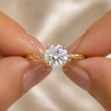 2 ct round lab-grown diamond twisted band solitaire in 14K yellow gold