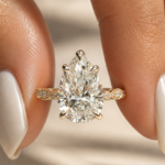 4Ct Pear Cut Lab Grown Diamond Ring, Vintage Milgrain Solitaire Bridal Engagement Ring