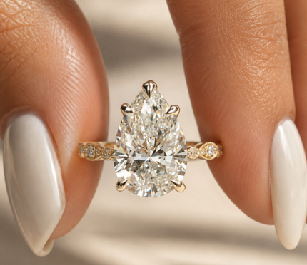 4 CT pear lab grown diamond vintage milgrain ring – front view