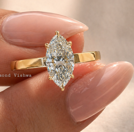 3 ct marquise lab-grown diamond wide band solitaire in 14K yellow gold