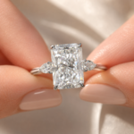 3CT Radiant Cut Lab Diamond Engagement Ring, 14k White Gold Three Stone Ring