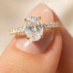 1.5 CT Oval Lab Grown Diamond Engagement Ring with Pavé Band in 14K Rose Gold