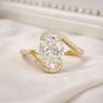 3.5 CT Oval Lab-Grown Diamond Engagement Ring, Pavé Wave 14K Gold Band