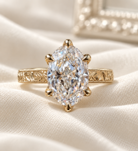 3.5 CT Oval Lab Grown Diamond Engagement Ring, Vintage Floral Engagement Ring, Engraved 14K Gold Ring, Cathedral Oval Diamond Ring