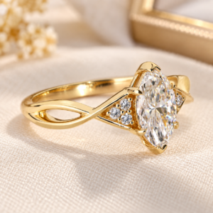 Twisted Shank Engagement Ring with 1 Carat Marquise Cut Lab Grown Diamond, E Color, VS1 Clarity, IGI Certified