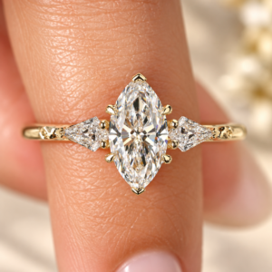 1 ct marquise lab-grown diamond engagement ring with kite side stones — front view