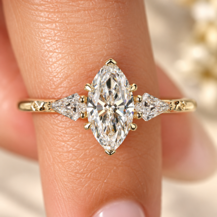 1 ct marquise lab-grown diamond engagement ring with kite side stones — front view