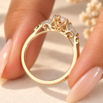 Filigree Marquise and Kite Cut Lab Grown Diamond Ring Art Deco Engagement Ring Three Stone Marquise Cut Ring Unique Wedding Ring for Her