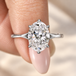 Solitaire Engagement Ring with 2 CT Oval Cut Lab Grown Diamond, Six Claw Prong Cathedral Setting, Minimalist Promise Ring for Girlfriend