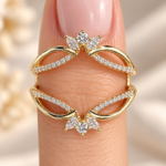 Open Gap Curved Wedding Ring Enhancer, Round Marquise Lab Grown Diamond Wrap Guard, Chevron Stacking Rings, Unique Anniversary Gift for Her