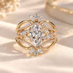 0.30 TCW marquise and round lab-grown diamond curved ring enhancer — front view