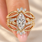 Victorial Engagement Ring with Enhancer, Marquise Cut Lab Grown Diamond Ring in Nature Inspired Setting, Unique Wedding Bridal Sets