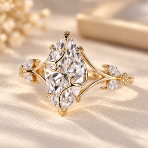 Marquise Lab Grown Diamond Engagement Ring Wrapping Vine Leaf, Nature-Inspired Ring, IGI Certified, E Color, VS1 Clarity, 2 CT Diamonds