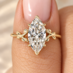 Marquise Lab Created Diamond Engagement Ring in Gold Leaf Nature-Inspired Design, IGI Certified 2 Carat Marquise Cut Wedding Ring, Gift
