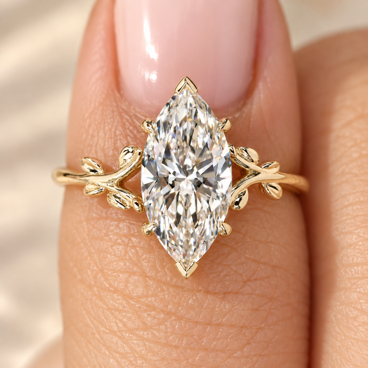 ChatGPT Image Sep 19, 2026, 10_29_54 PM Marquise Lab Created Diamond Engagement Ring in Gold Leaf Nature-Inspired Design, IGI Certified 2 Carat Marquise Cut Wedding Ring, Gift - Image 1