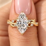Marquise Engagement Ring Fantasy Style, 2 CT Lab Grown Diamond Wedding Ring, Accent Round Diamonds Leaf Prong, Solid Gold Proposal Ring