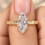 Marquise Cut Lab Grown Diamond Engraved Engagement Ring, 3 Side Flower Nature Inspired Ring, Six Prong, Most Unique Anniversary Gift for Her