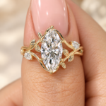 Marquise Cut Lab Grown Diamond Fairy Engagement Ring, Twisted Split Shank, Nature Inspired Motif Wedding Ring, Personalized Anniversary Gift