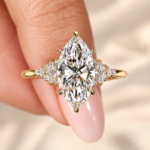 Unique Marquise Engagement Ring with Real Lab-Made Diamonds, Side Stone Muse Setting, Cluster Wedding Ring for Everyday, Comfort Shank