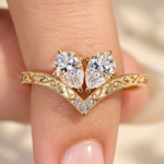 Toi Et Moi Engagement Ring, Pear Cut Lab Grown Diamond Ring, Curved Engraved Ring, Unique Promise Ring for Women, Daily Wear Comfort Fit