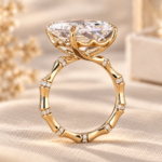 Radiant Cut Lab Grown Diamond Nature Inspired Ring, Leaf Prong Set Bamboo Style Wedding Ring for Her, 12 ct IGI Certified Diamond Ring