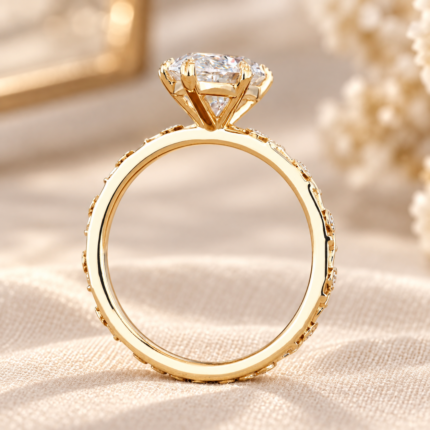 Marquise Lab-Grown Diamond Solitaire Ring, Rose and Moon Engraved Band – detailed product view 2
